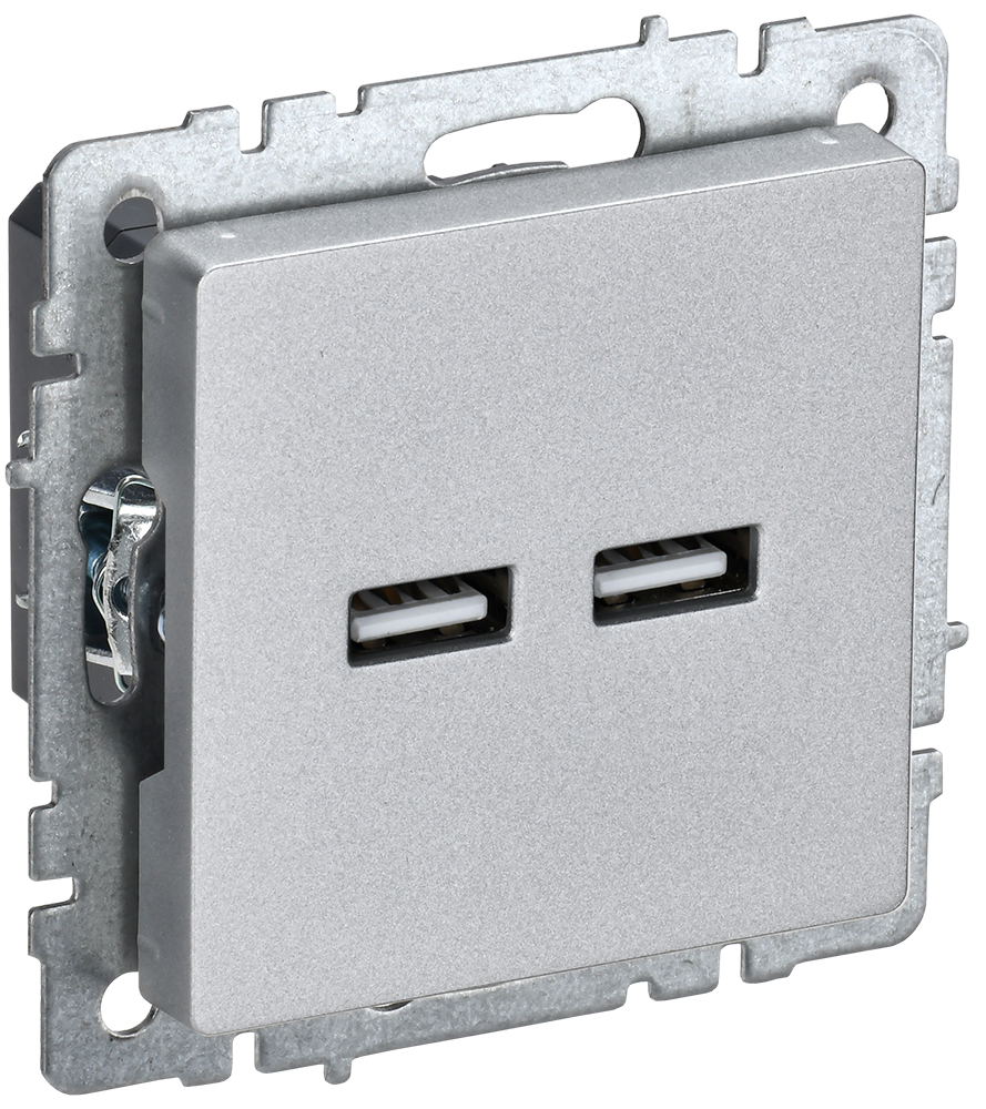 BRITE Розетка USB A+A 5В 3,1А РЮ10-1-БрА алюминий IEK