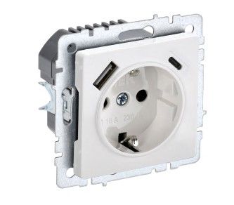 BRITE Розетка 1-местная с заземлением с защитными шторками 16А с USB A+C 18Вт РЮш11-1-БрБ белый IEK (УЦЕНКА) BR-R14-16-U22-018-K01уц