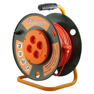 Удлинитель силовой на катушке GLANZEN 4 гн. ПВС 2х0,75 арт. ЕВ-50-001 EB-50-001