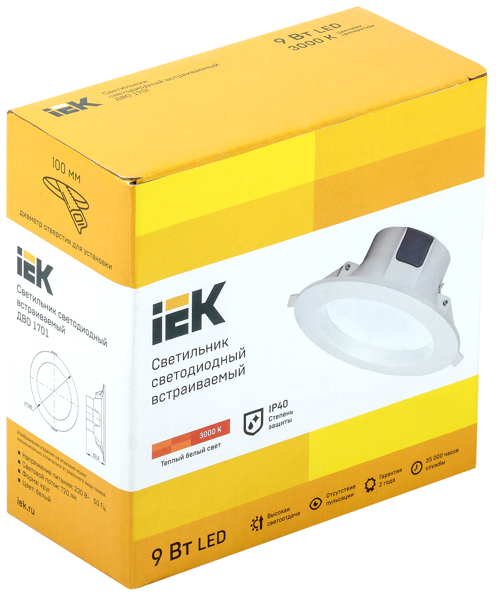 Светильник светодиодный ДВО 1701 белый круг 9Вт 3000K IP40 IEK