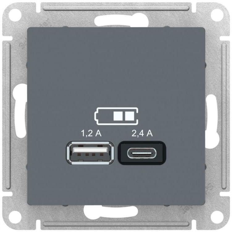 Розетка USB AtlasDesign тип A+C 5В/2.4А 2х5В/1.2А механизм грифель SE ATN000739 - Фото 2