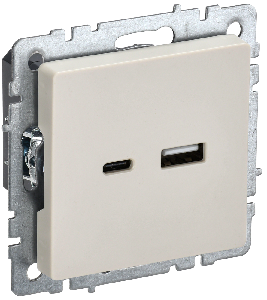 BRITE Розетка USB A+C 18Вт РЮ11-1-БрКр бежевый IEK BR-U22-018-K10