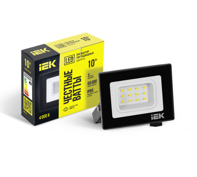 Прожектор светодиодный СДО 06-10 IP65 4000K черный IEK