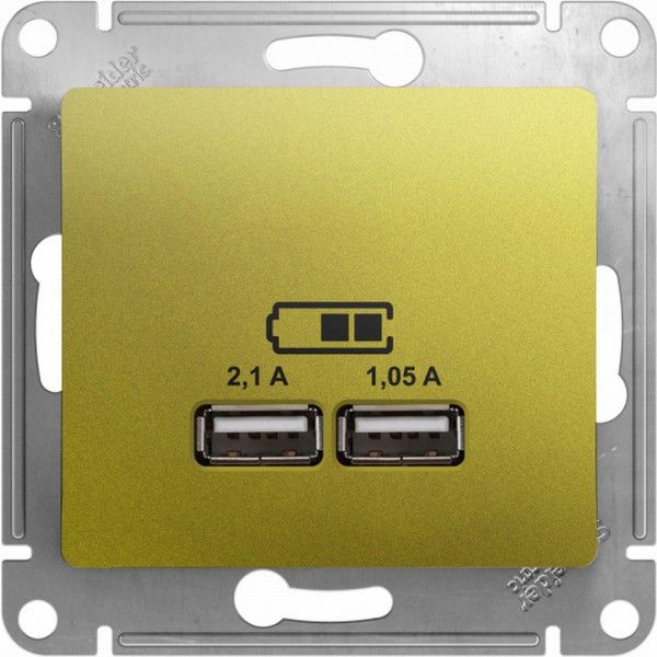 Розетка USB 2-м СП Glossa тип A+A 5В/2100мА 2х5В/1050мА механизм фисташк. SE GSL001033 - Фото 2
