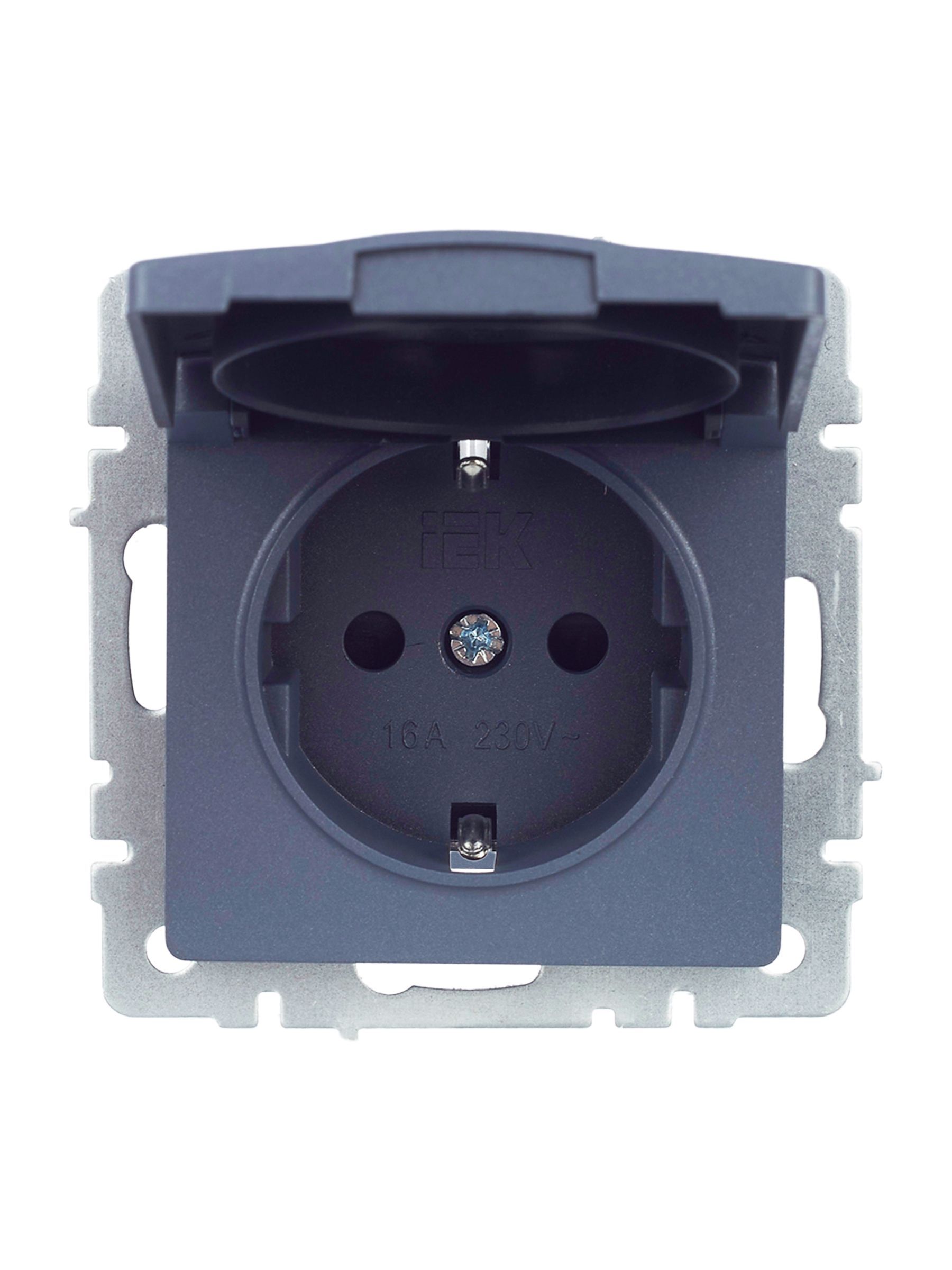 BRITE Розетка 1-местная с заземлением с защитными шторками и крышкой 16А IP20 РСбш10-3-БрМ маренго IEK - Фото 5