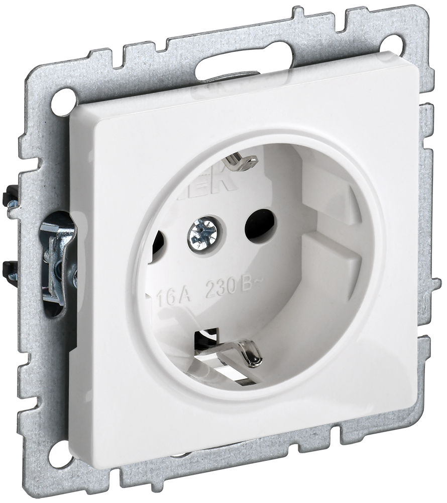 BRITE Розетка 1-местная с заземлением с защитными шторками 16А РС14-1-0-БрБ белый IEK BR-R14-16-K01
