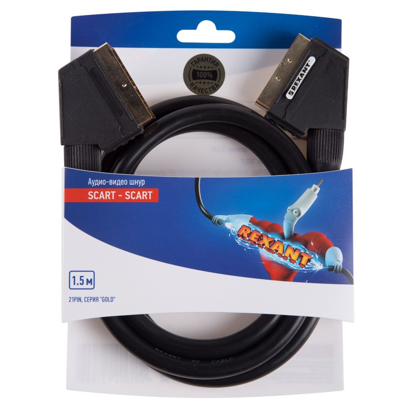 Шнур SCART - SCART (21pin) 1,5м, Gold REXANT