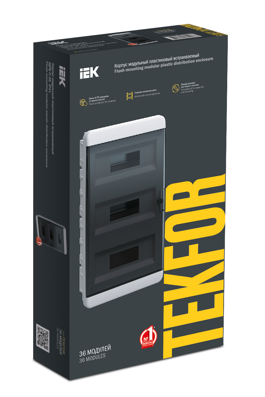 TEKFOR Корпус пластиковый ЩРВ-П-36 IP41 черная прозрачная дверь IEK - Фото 2