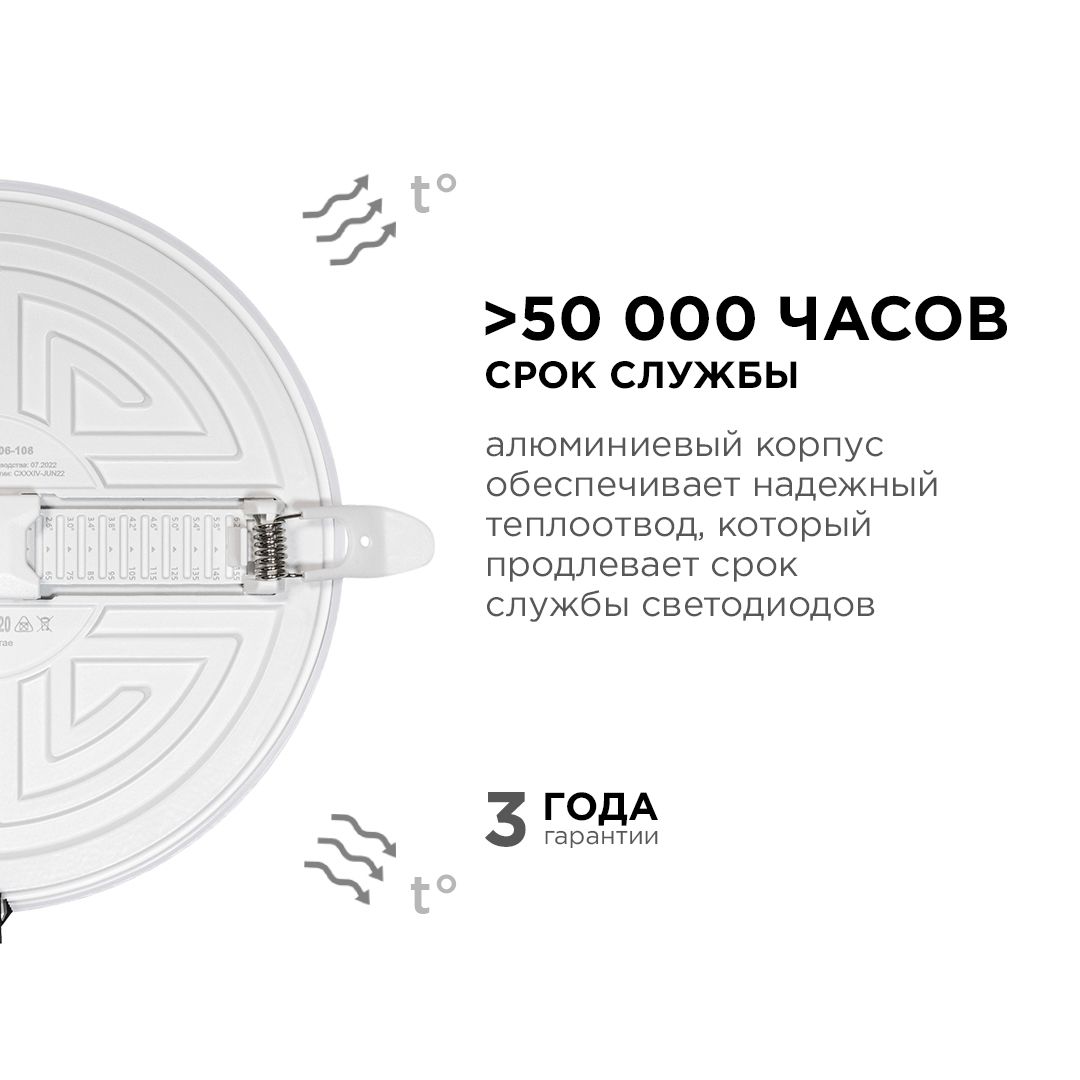 Панель светодиодная встраиваемая безрамочная FLP, 24Вт (18Вт+6Вт), 230В/50Гц, 2040лм, 4000К, IP20, ø - Фото 9