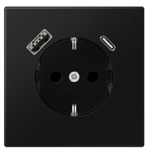 Розетка SCHUKO® 16A с USB-зарядкой тип (A+C) - LS (черный матовый)