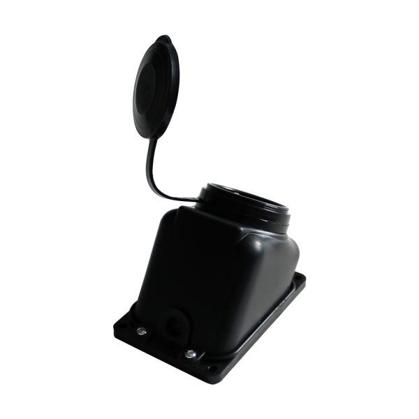 Розетка 1-местная каучуковая РП 16-132, 16А, IP44 с заземлением, угловая, брызгозащищенная, черная DEKRON DEK0903-0005