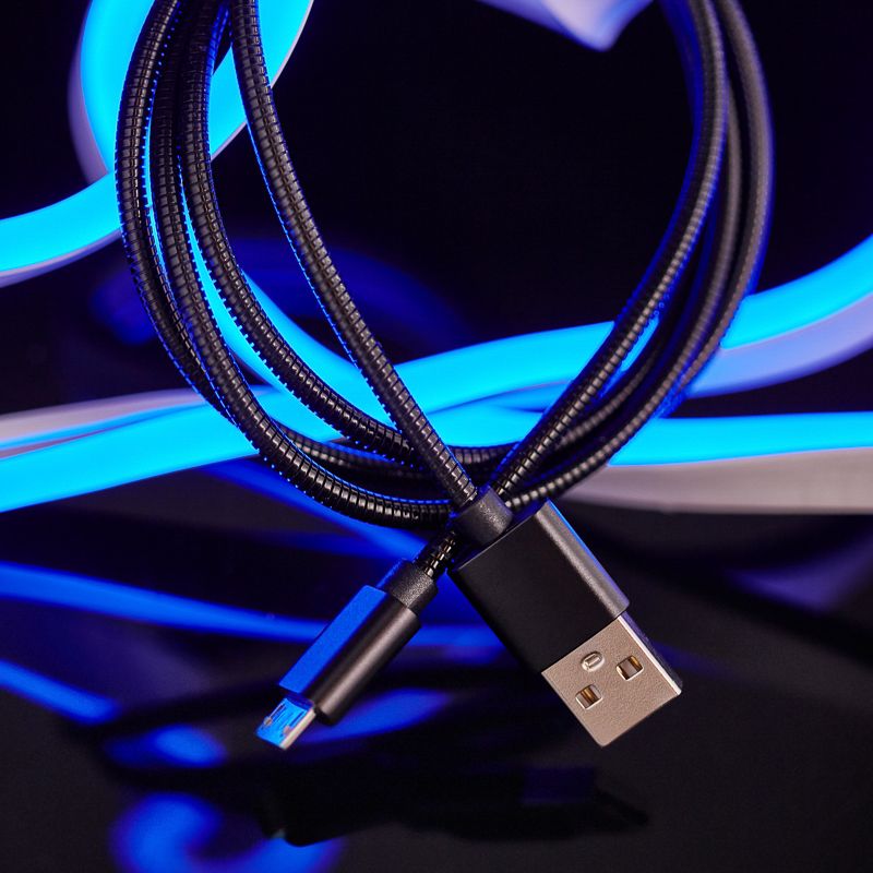 Кабель USB-A – micro USB, 2А, 1м, в черной металлической оплетке REXANT - Фото 2