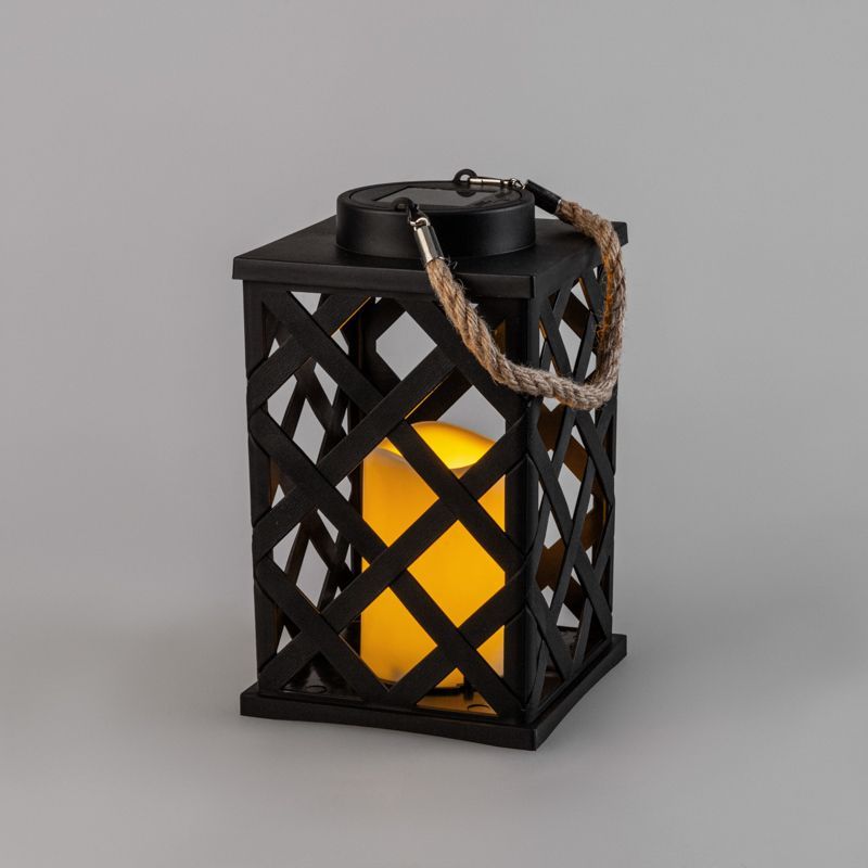 Декоративный фонарь на солнечной батарее 14х14х24 см, черный плетеный корпус, теплый белый цвет свечения NEON-NIGHT 501-145