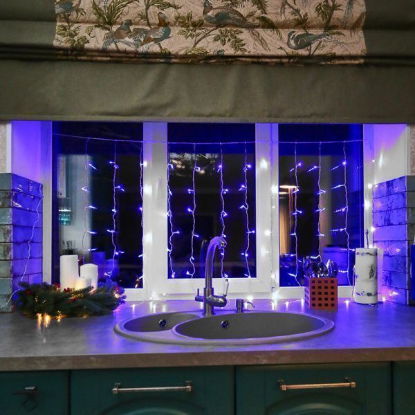 Гирлянда Светодиодный Дождь 1,5х1м, свечение с динамикой, прозрачный провод, 230 В, диоды СИНИЕ - Фото 10