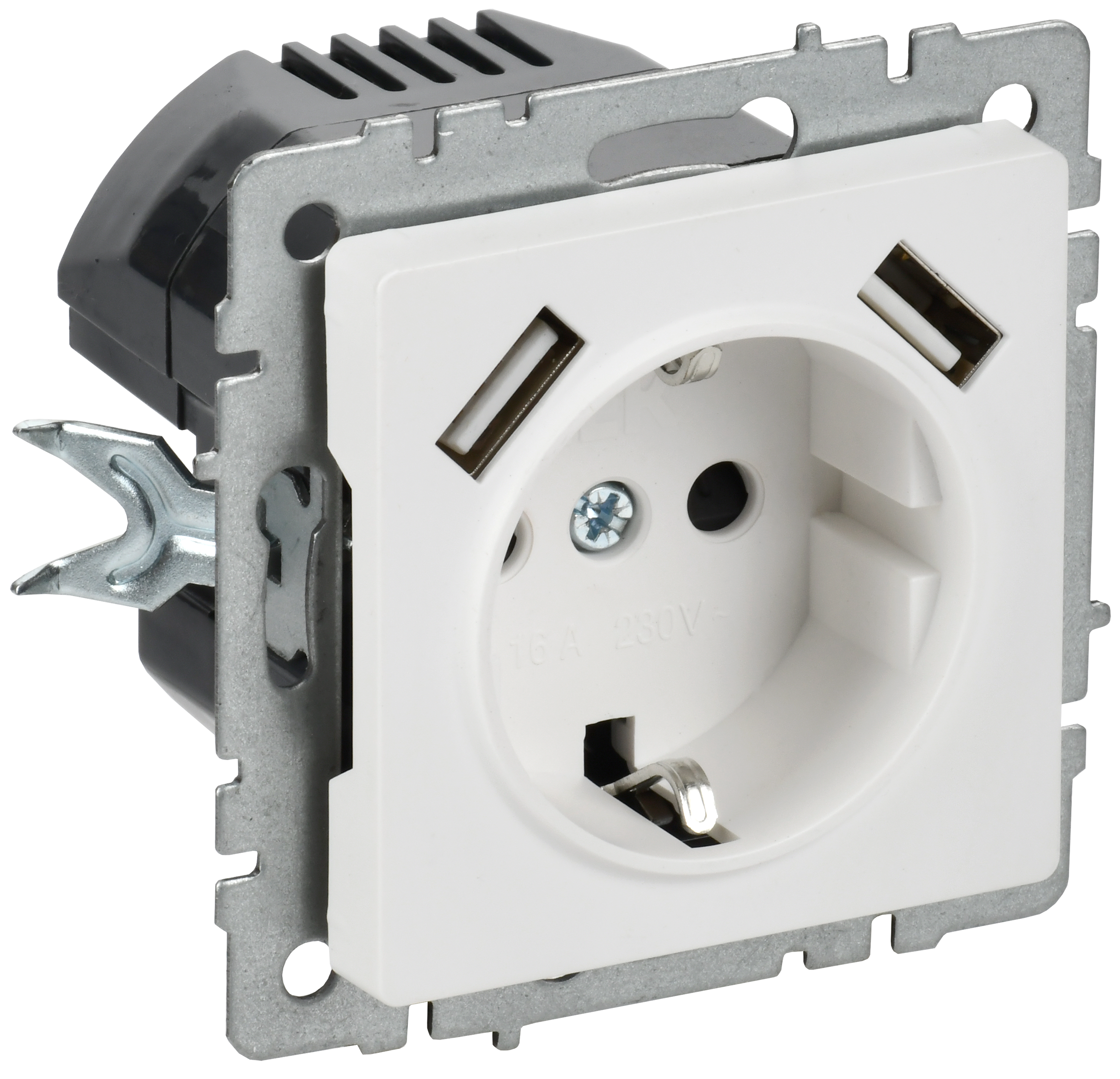 BRITE Розетка 1-местная с заземлением с защитными шторками 16А с USB A+A 5В 2,1А РЮш10-1-БрАБ арктический белый IEK
