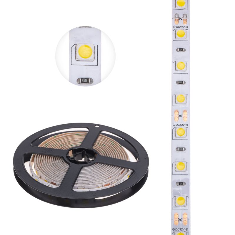 Лента светодиодная 12В, SMD5050, 14,4Вт/м, 60 LED/м, 4000К, 10мм, 3м, для БП с клеммами, IP65 LAMPER - Фото 3