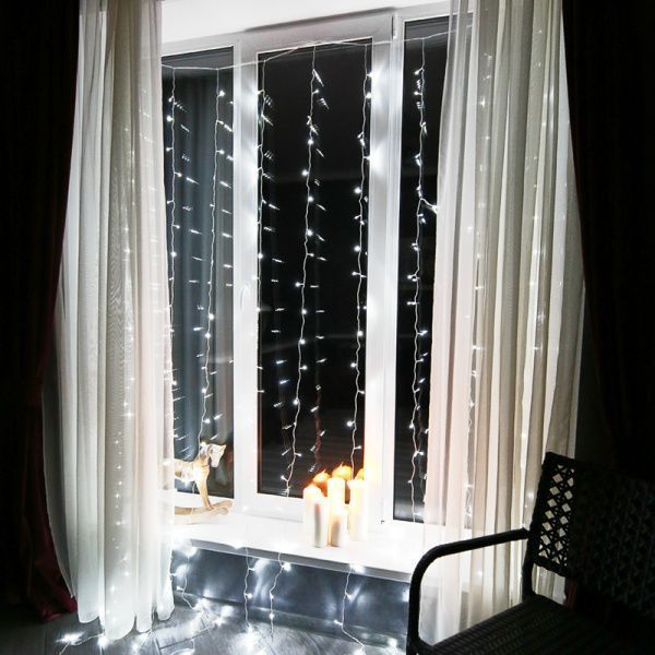 Гирлянда Светодиодный дождь 2х3 м, свечение с динамикой, прозрачный провод, 230 В, цвет белый - Фото 10