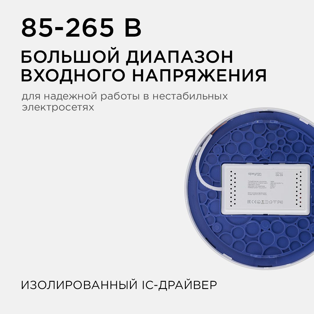 Панель светодиодная накладная круглая 18Вт, 1440Лм, Ф170мм, 2700К, Apeyron - Фото 4