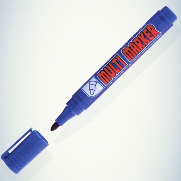 Маркер перманентный Multi Marker 3мм, синий, пулевидный Crown - Фото 3