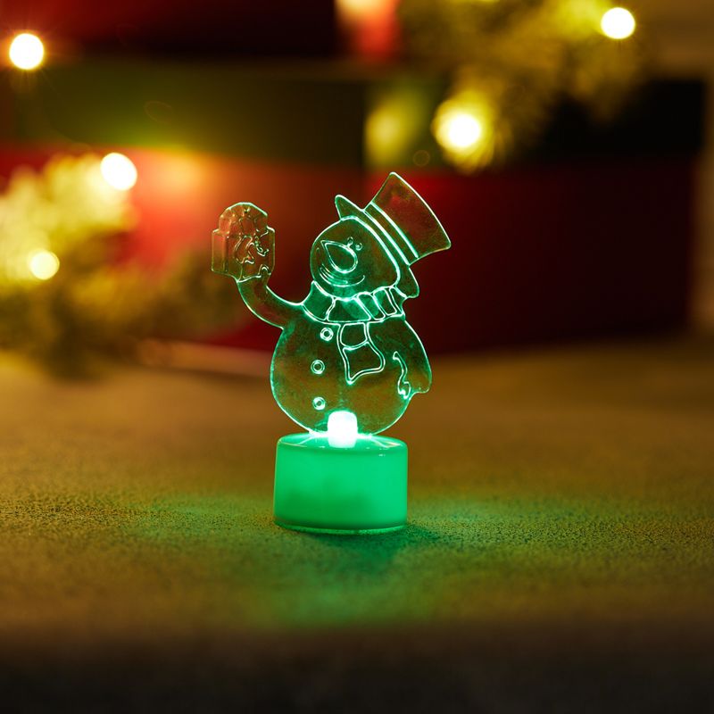 Фигура светодиодная на подставке Снеговик с подарком 2D, RGB - Фото 4