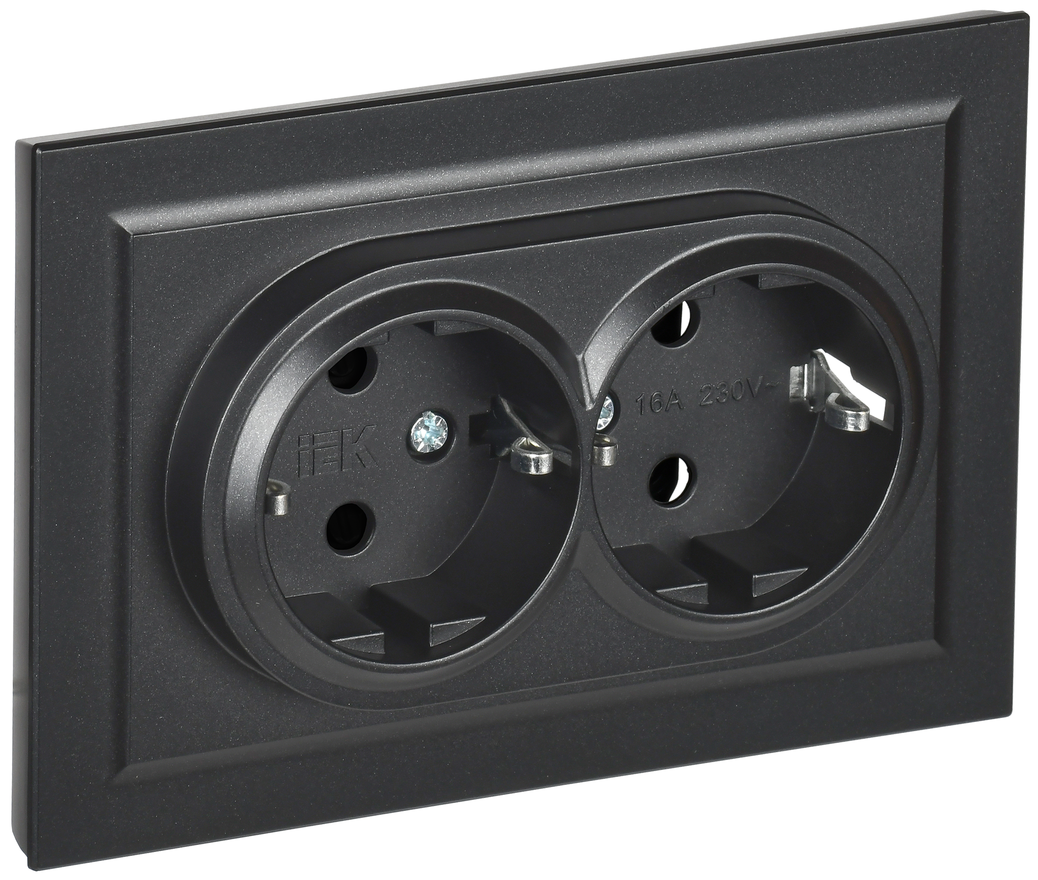 BRITE Розетка 2-местная с заземлением без защитных шторок 16А в сборе РС12-3-БрЧ черный IEK BR-R21-16-K02-F