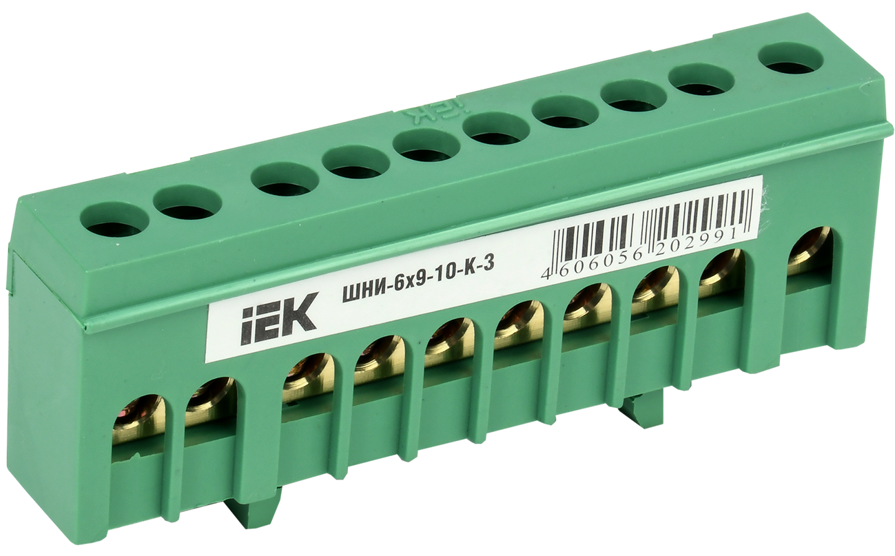 Шина PE "земля" в корпусном изоляторе на DIN-рейку ШНИ-6х9-10-К-З IEK