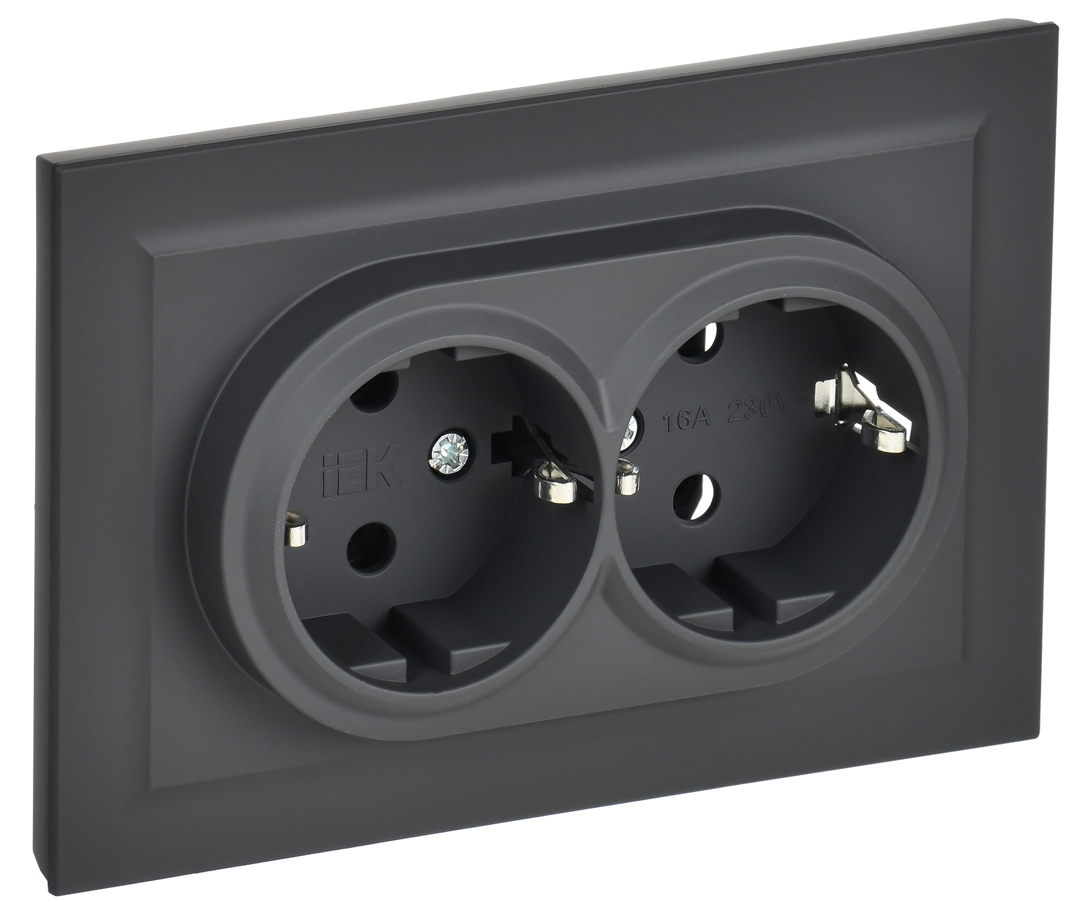 BRITE Розетка 2-местная с заземлением без защитных шторок 16А в сборе РС12-3-БрГ графит IEK BR-R21-16-K53-F