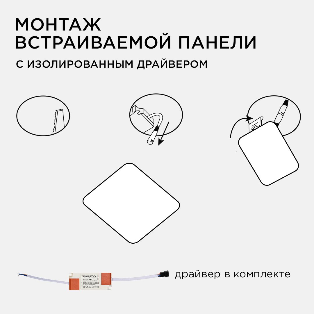 Панель светодиодная встраиваемая безрамочная FLP, 24Вт (18Вт+6Вт), 230В/50Гц, 2040лм, 4000К, IP20, 1 - Фото 12