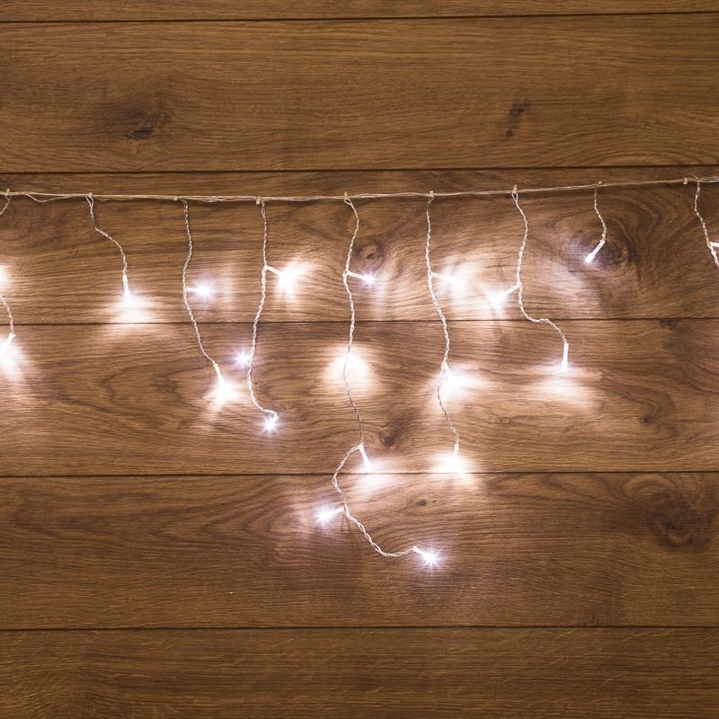 Гирлянда Бахрома (Айсикл), 1,8х0,5м, 48 LED БЕЛЫЕ, прозрачный ПВХ, IP20, свечение с динамикой, 230В, не соединяется 255-015