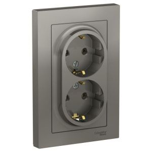 Розетка 2-м СП AtlasDesign 16А IP20 с заземл. в сборе сталь SE ATN000924 ATN000924