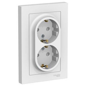 Розетка 2-м СП AtlasDesign 16А IP20 с заземл. защ. шторки в сборе бел. SE ATN000126 ATN000126