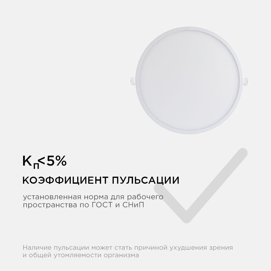 Панель светодиодная встраиваемая круглая 24Вт, 1920Лм, Ф220/208мм, 2700К, Apeyron - Фото 11