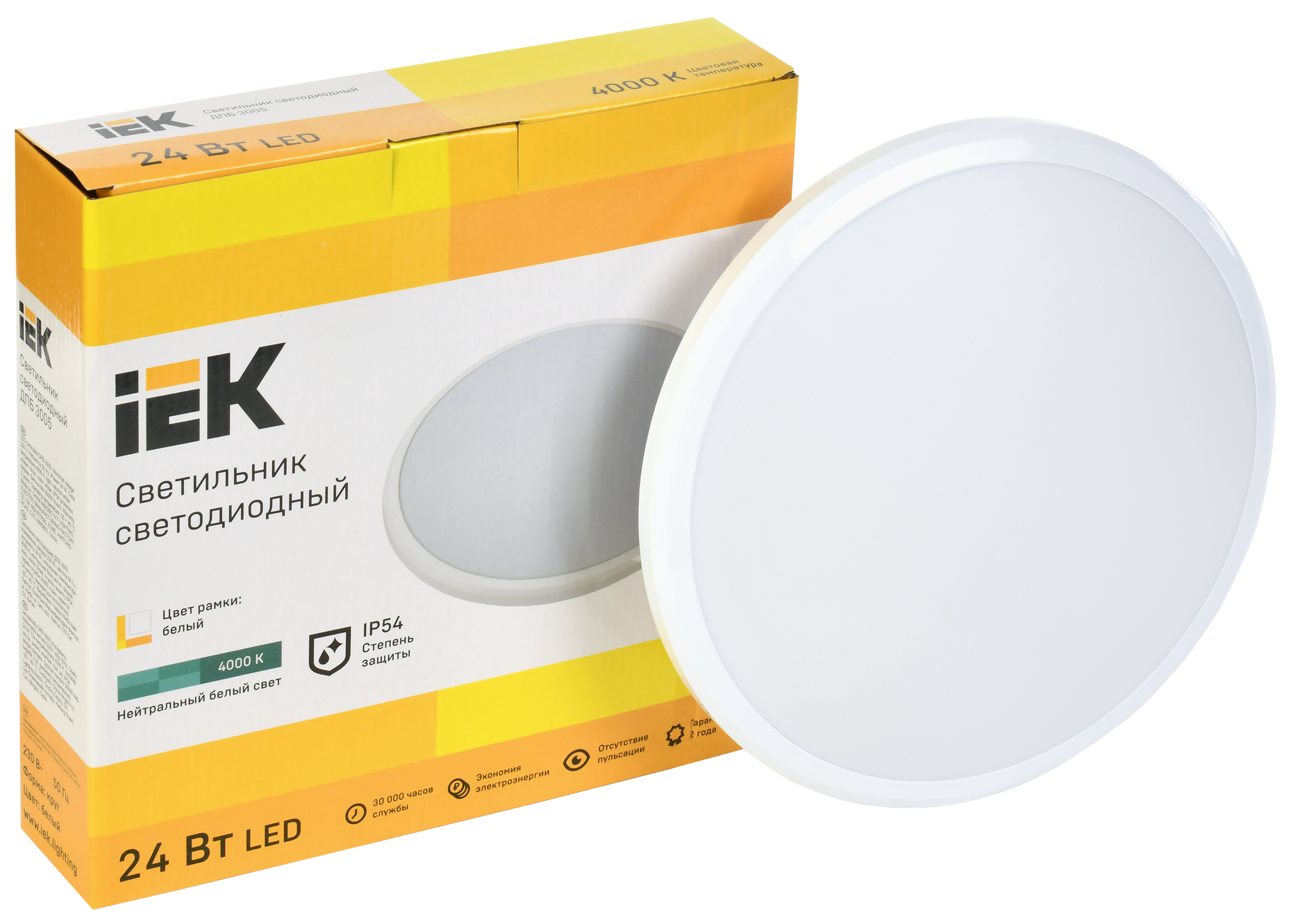 Светильник светодиодный ДПБ 3005 24Вт IP54 4000K круг белый IEK - Фото 2