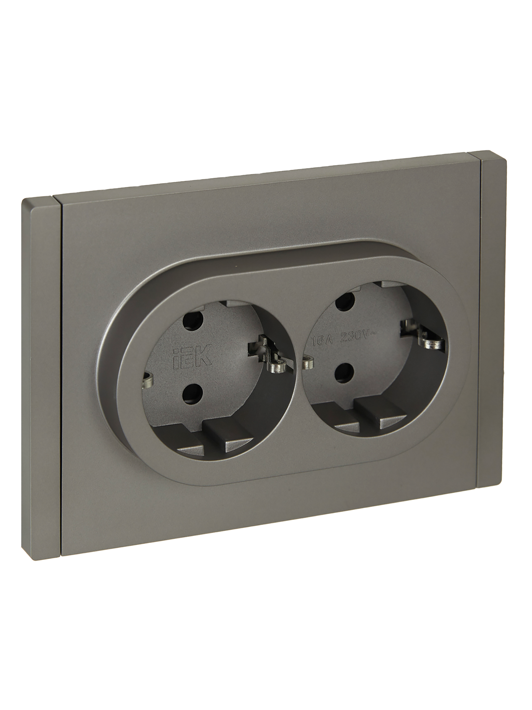 FORTE&PIANO Розетка 2-местная с заземлением с защитными шторками безвинтовое крепление 16А FP523 сталь IEK FP-R24-16-1-K46