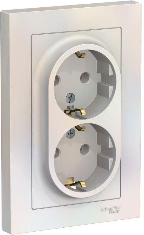 Розетка 2-м СП AtlasDesign 16А IP20 с заземл. в сборе жемчуж. SE ATN000424