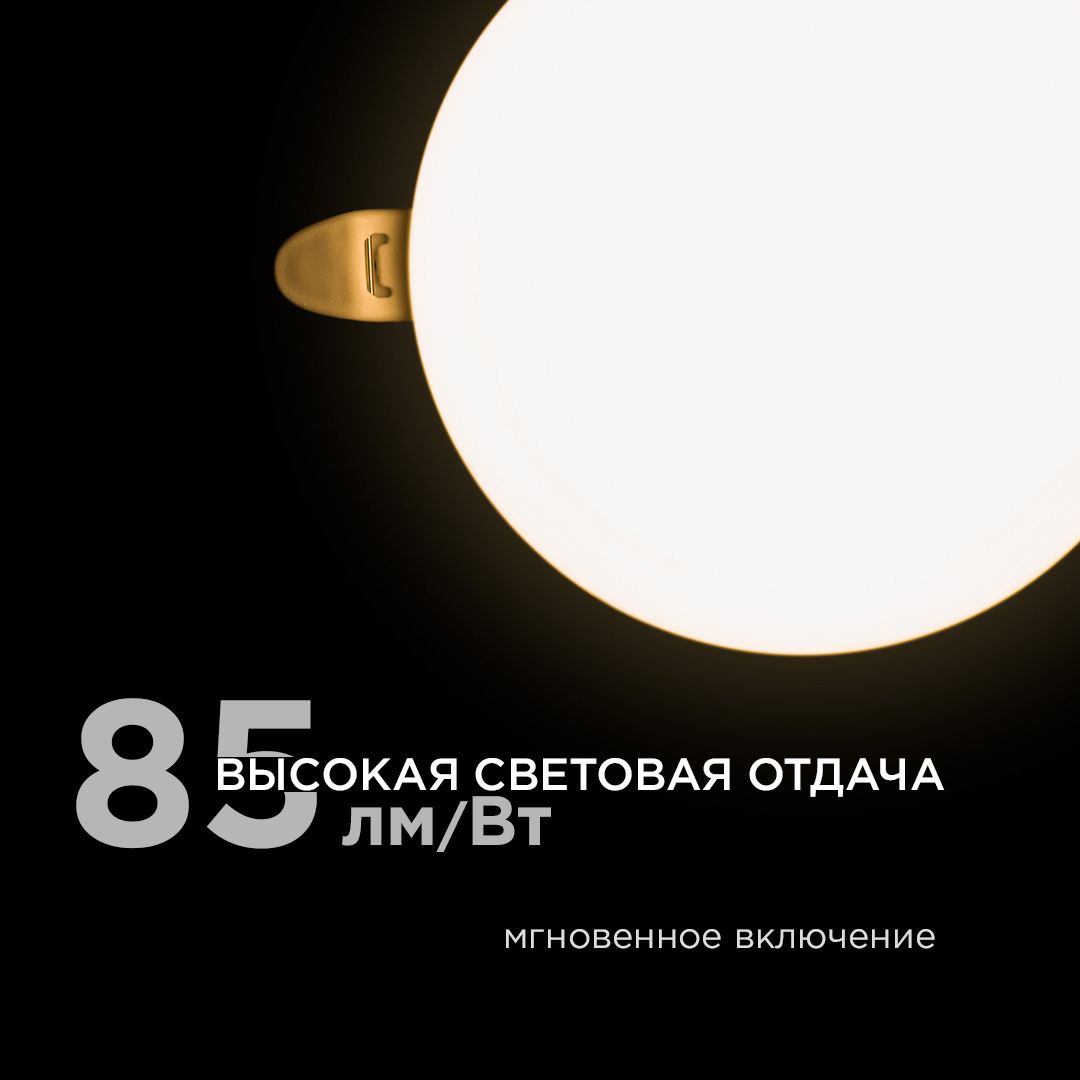Панель светодиодная встраиваемая безрамочная FLP, 12Вт (8Вт+4Вт), 230В/50Гц, 1020лм, 2700К, IP20, ø1 - Фото 3