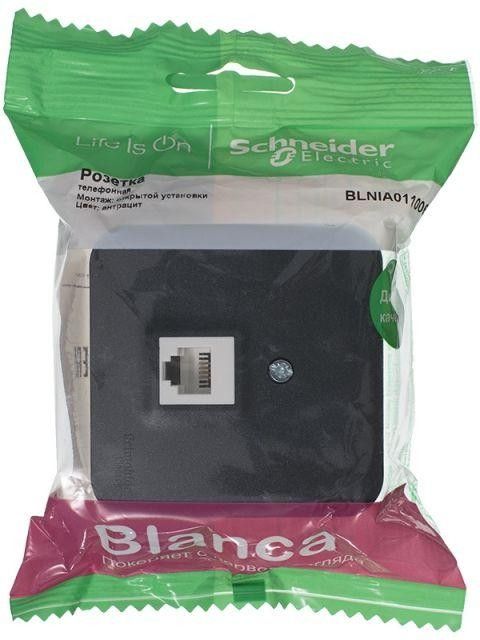 Розетка телефонная 1-м ОП Blanca RJ11 с изолир. пластиной антрацит SE BLNIA011006 - Фото 3