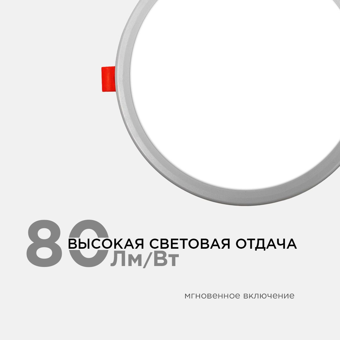 Панель светодиодная встраиваемая круглая 15Вт, 1200Лм,  Ø175х20мм,4500К, Apeyron - Фото 3