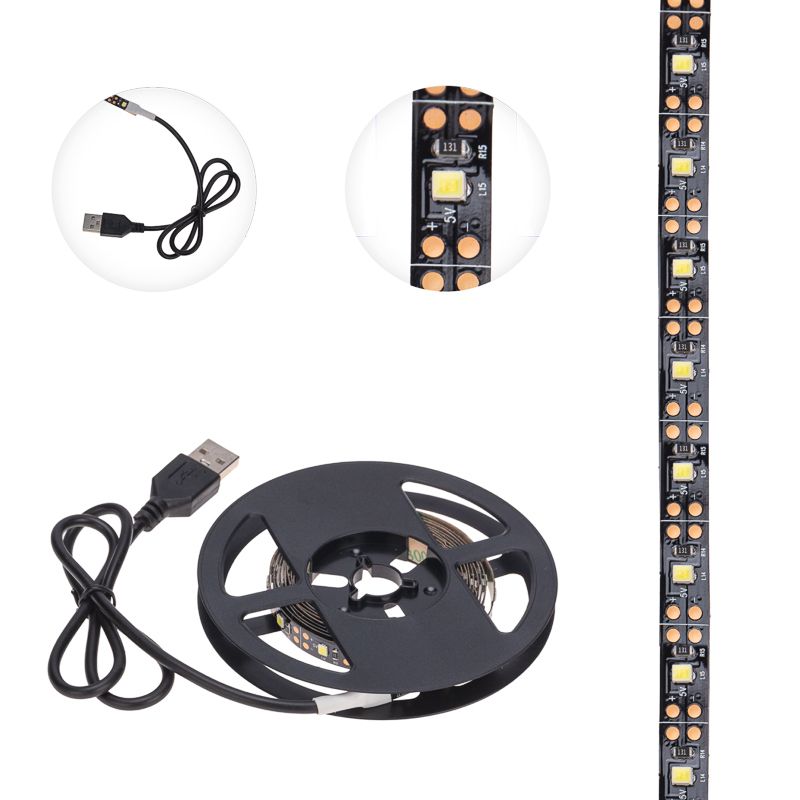 Лента светодиодная 5В, SMD2835, 4,8Вт/м, 60 LED/м, 6500K, 8мм, 2м, с USB коннектором, черная, IP20 L - Фото 3