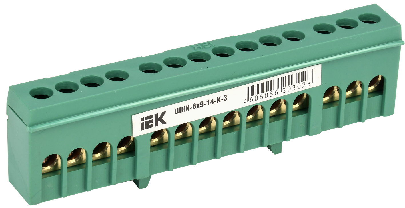 Шина PE "земля" в корпусном изоляторе на DIN-рейку ШНИ-6х9-14-К-З IEK