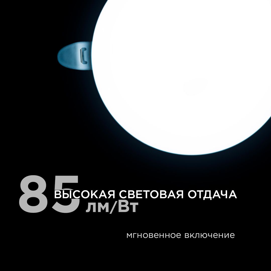 Панель светодиодная встраиваемая безрамочная FLP, 12Вт (8Вт+4Вт), 230В/50Гц, 1020лм, 6500К, IP20, ø1 - Фото 3
