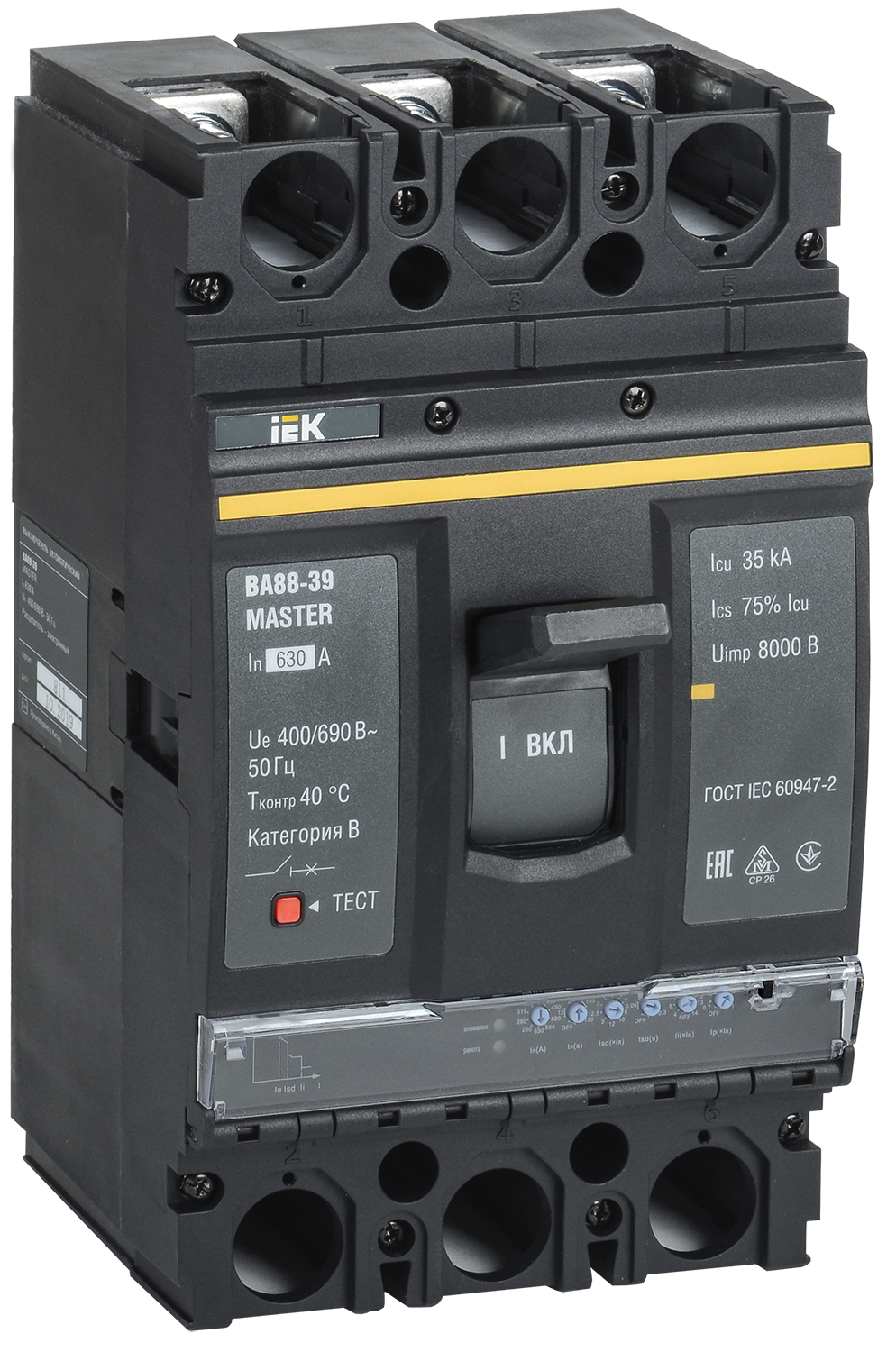 Выключатель автоматический ВА88-39 3Р 630А 35кА MASTER с электронным расцепителем IEK SVA71-3-0630-02