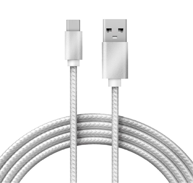 Кабель USB-A – Type-C, 2,1A, 1м, в серебрянной нейлоновой оплетке REXANT