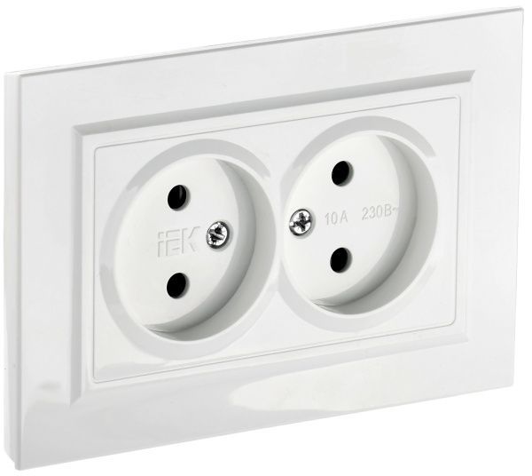 BRITE Розетка 2-местная без заземления без защитных шторок 10А в сборе РС12-2-БрБ белый IEK BR-R20-10-K01-F