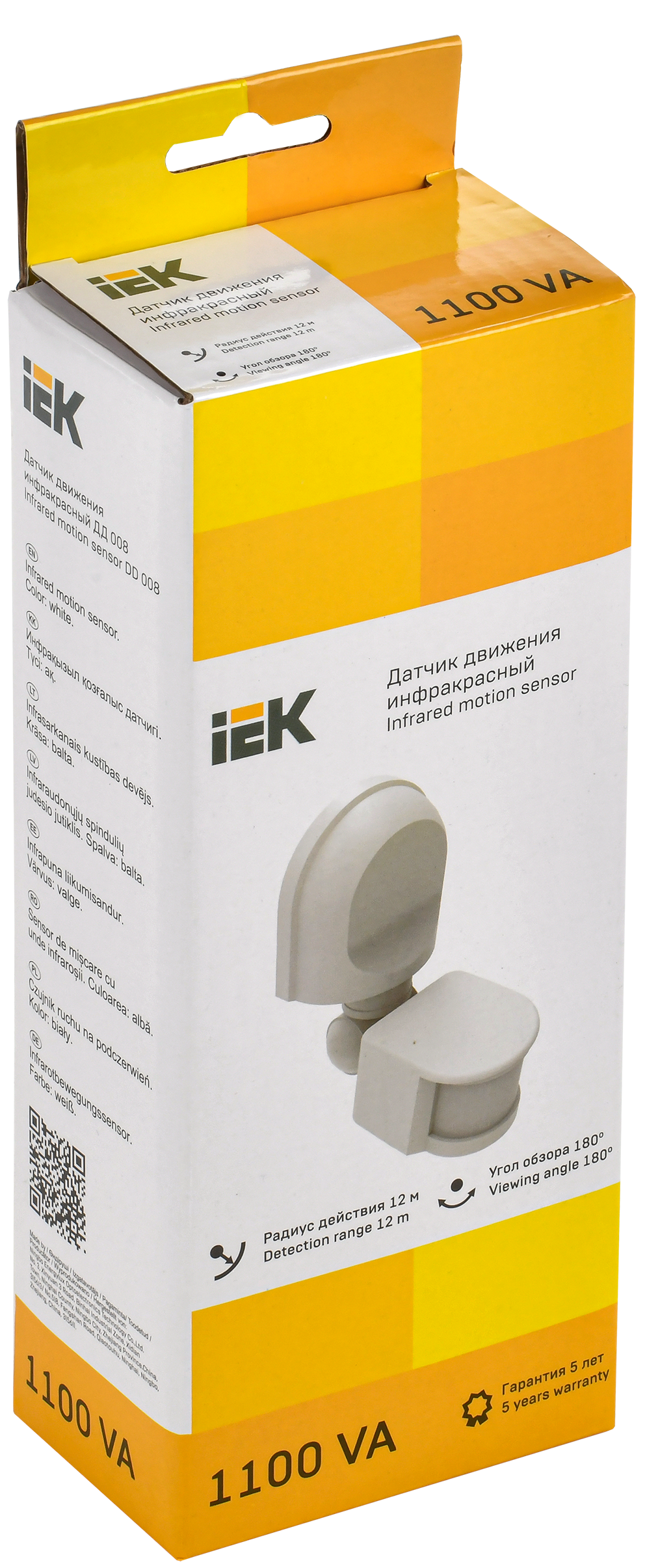 Датчик движения ДД-008 1100Вт 180град 12м IP44 белый IEK - Фото 2
