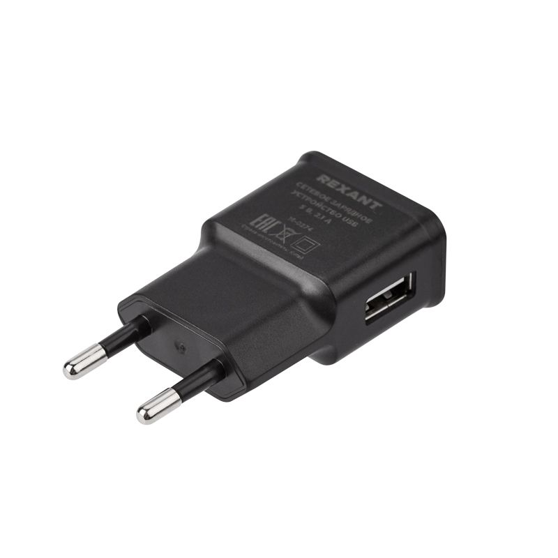 Сетевое зарядное устройство REXANT USB, 5V, 2.1 A, черное