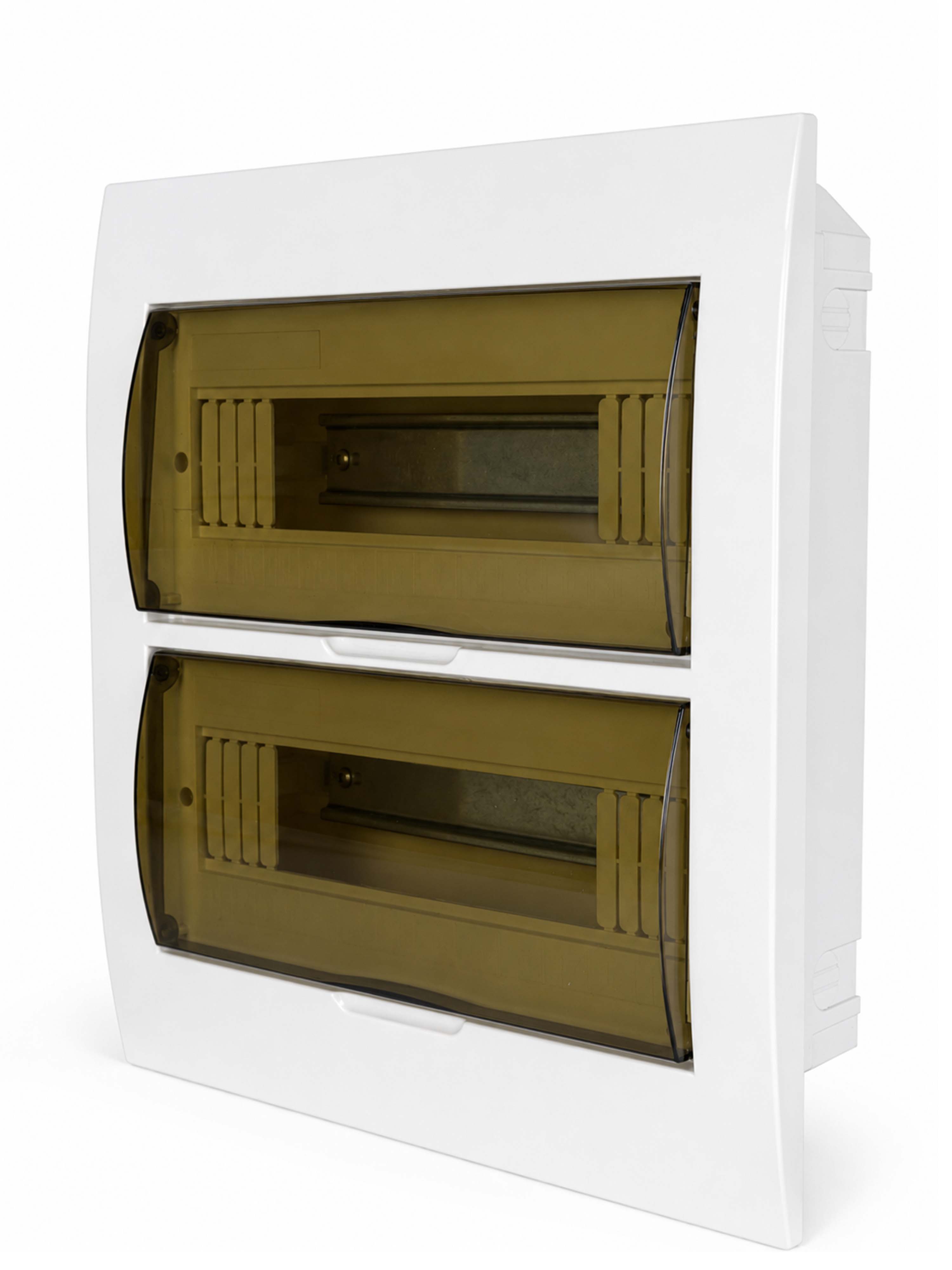 Корпус пластиковый БЕЛЫЙ ЩРВ-П-24, черная прозрачная дверь IP41, DEKRON DEK06103-0041