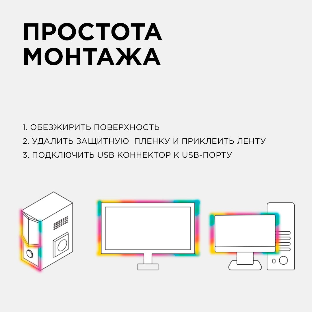 Комплект светодиодной ленты (ТВ подсветка) smd5050 30д/м 5В IP20 0,5м RGB Apeyron - Фото 4