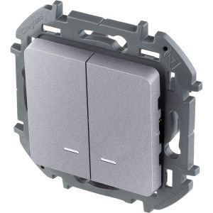 INSPIRIA Выключатель 2-клавишный с подсветкой/индикацией схема 5L 10АХ безвинтовые зажимы алюминий 