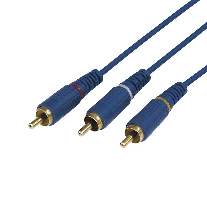 Шнур 3 RCA - 3 RCA, 3м, синий, Gold REXANT 17-0204-1